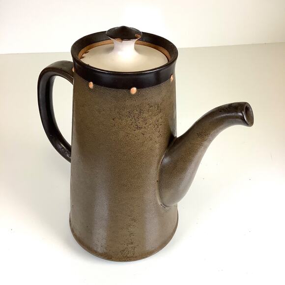 Vtg MCM Dk Olive Green Arts Crafts Stoneware Pitcher +Lid Koyo Kasuga Japan READ - Picture 4 of 9